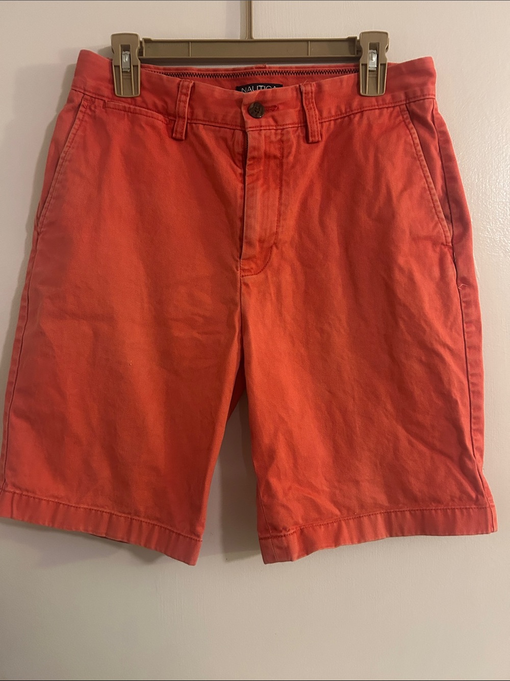 Nautica Men's Coral-Orange Flat Front Chino Shorts